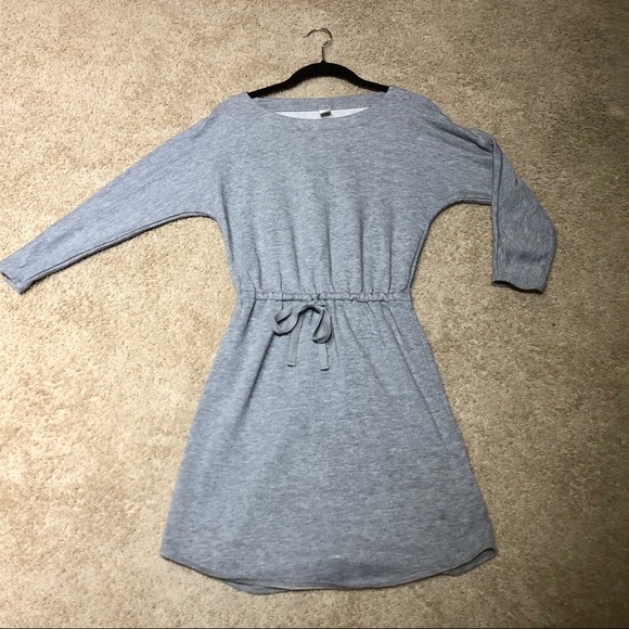 Grey Casual Dress with Waist Drawstring 3/4 Sleeve - Picture 4 of 4